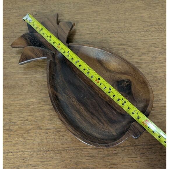 Monkey Pod Wood Pineapple Trinket Dish Bowl Spoon Rest Made Philippines 6" x 12" - Picture 5 of 6